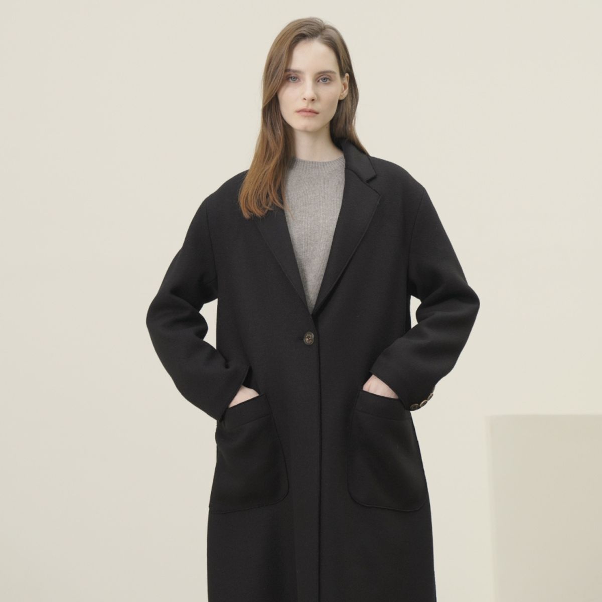 아쿠드(ACUD) Knitted Wool Single Coat _Black