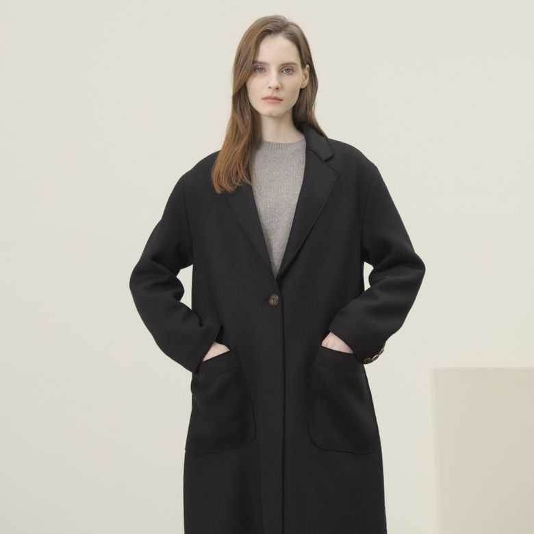 Knitted Wool Single Coat _Black