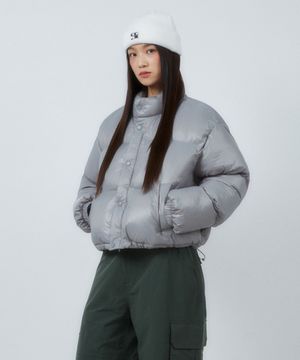 (우먼) WAVE 로고 Hype 글로시 컬러링 크롭 푸퍼_그레이