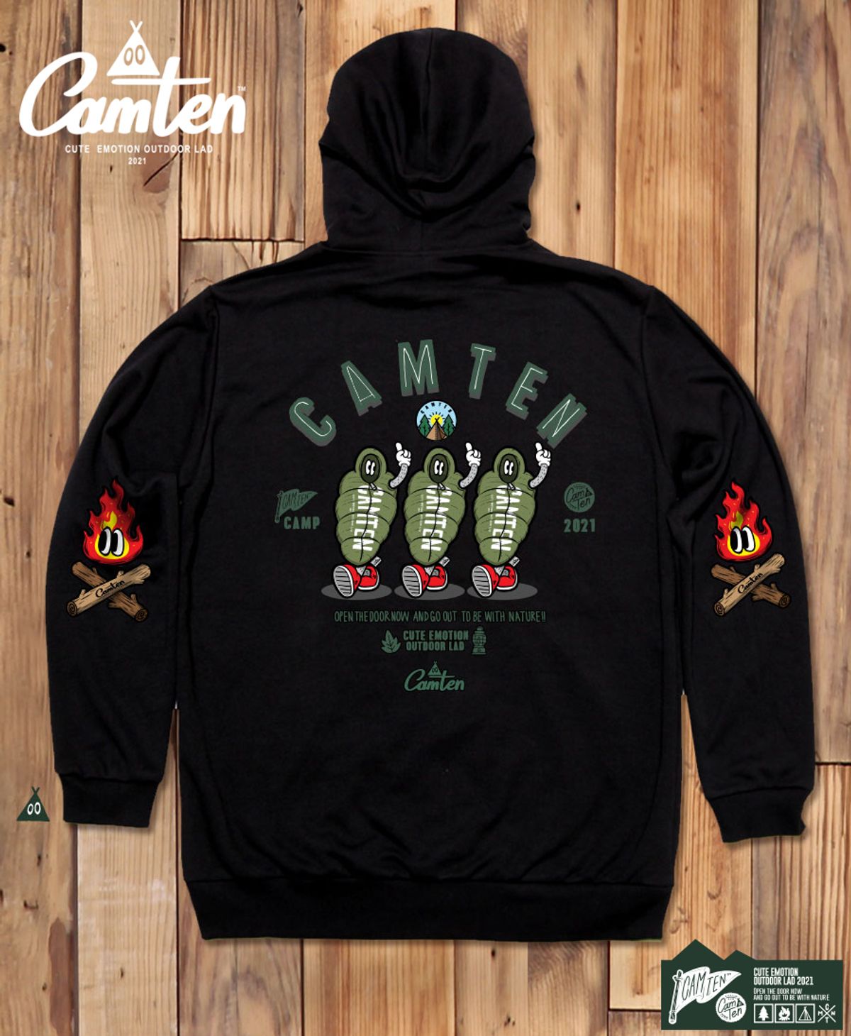 돌돌(DOLDOL) Camten-hoody-90 감성 캠핑 브랜드 캠텐 캐릭터 그래픽 후드티