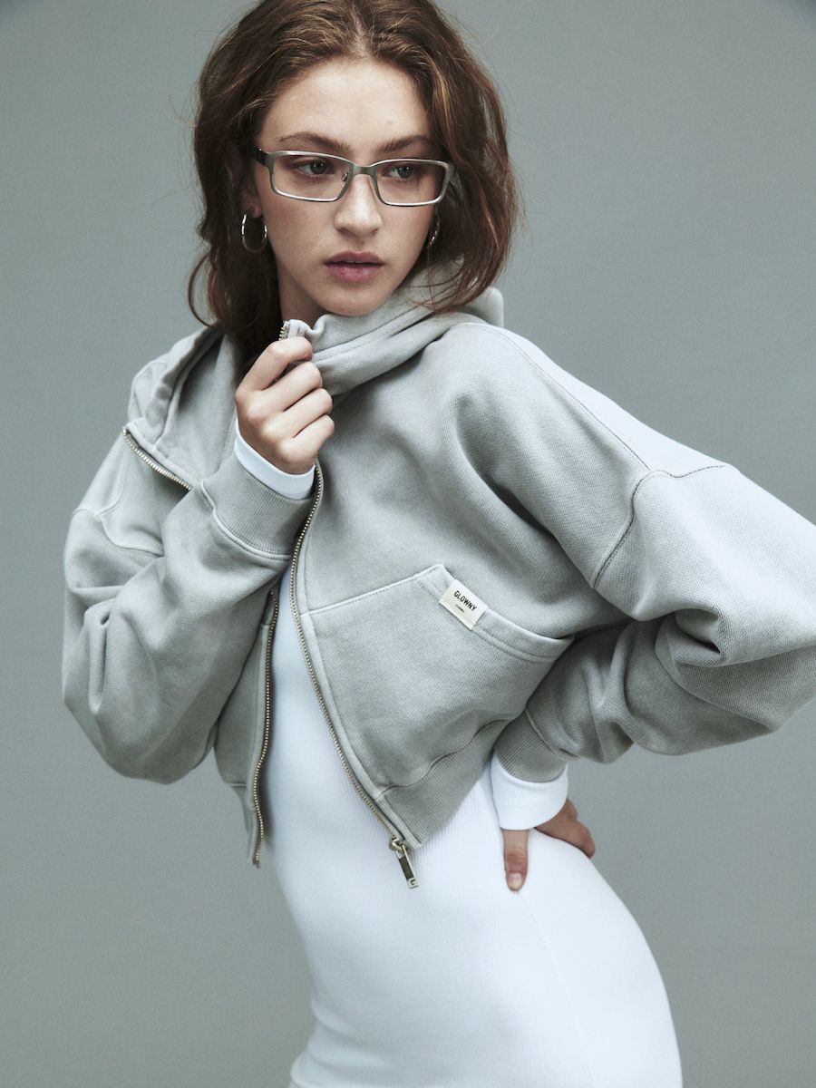 MUSINSA公式 | GLOWNY G CLASSIC WASHED CROP ZIP UP (GRAY)