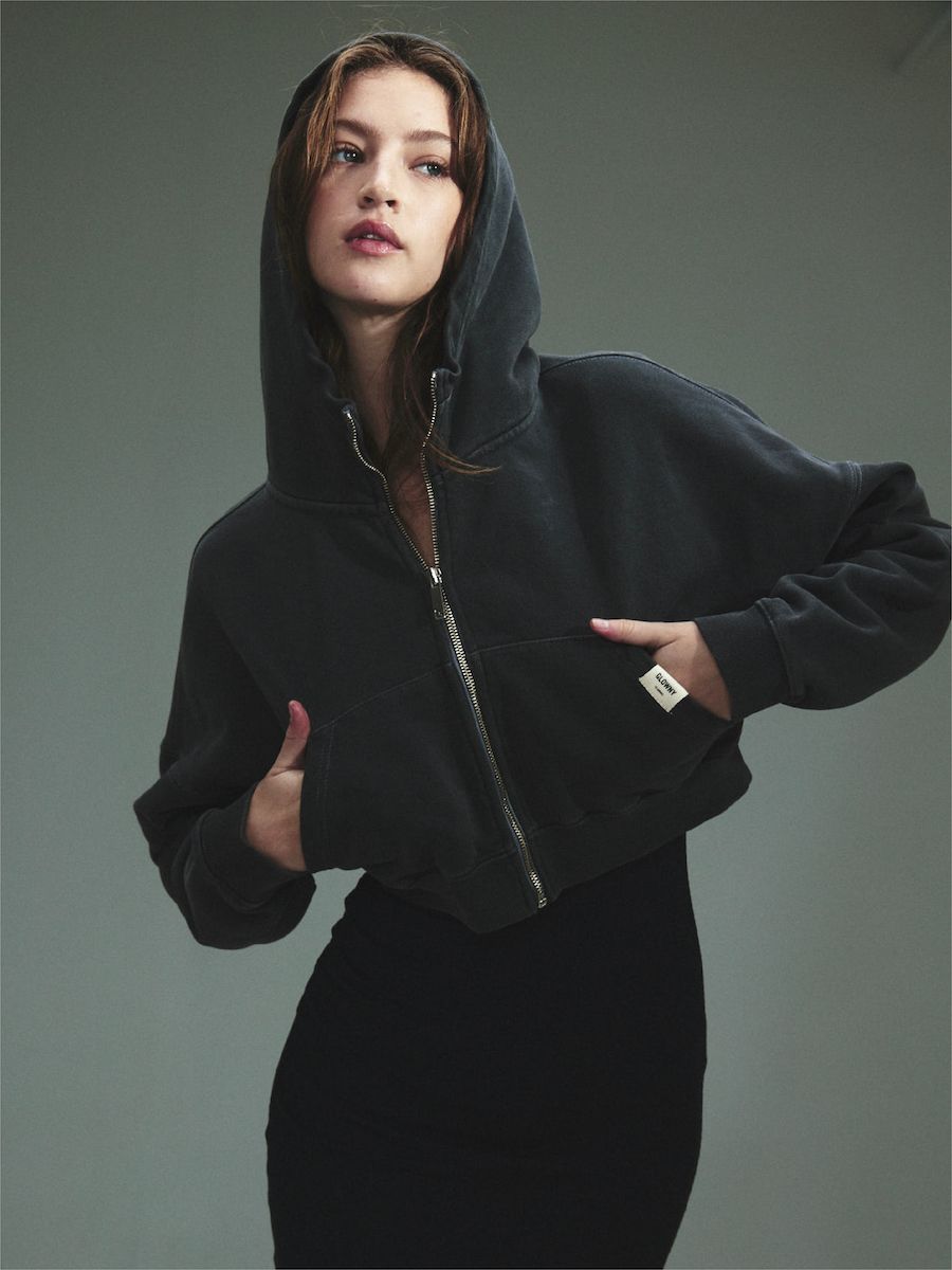 ★24-25AW新作★glowny★G CROP ZIP UP MUSINSA | GLOWNY G CLASSIC WASHED CROP ZIP UP (CHARCOAL)