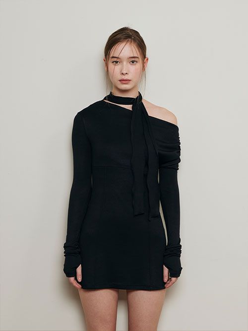 【Not your rose】Shirring scarf dress MUSINSA | NOT YOUR ROSE Shirring scarf dress (black)