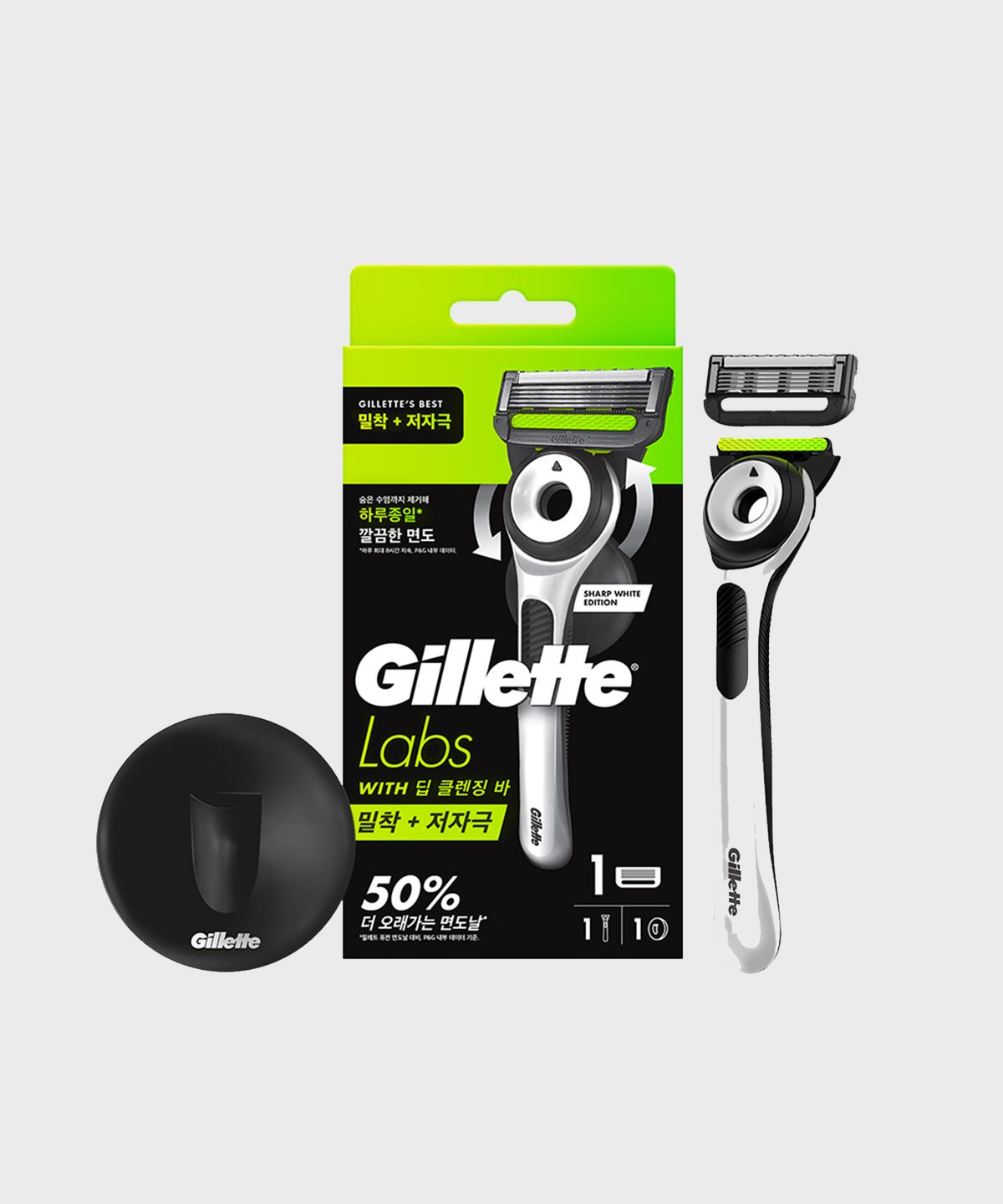 질레트(GILLETTE) 질레트랩스 딥클렌징바 면도기 샤프화이트 핸들1입+면도날1입+행어