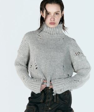 [런웨이] 터틀넥 크롭 니트_오트밀 그레이