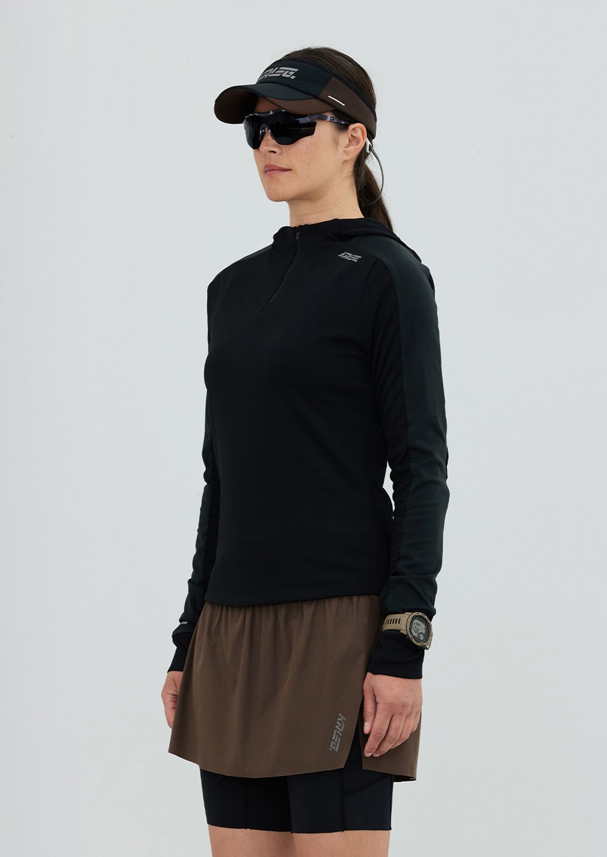 칼렉(KALEG) WOMENS AIR BLADE HALF ZIP T SHIRTS (ATHLETIC) BLACK