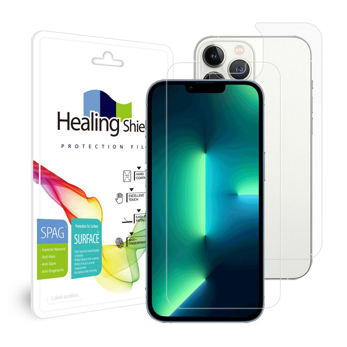 힐링쉴드(HEALINGSHIELD) 아이폰13 프로맥스 슈페리어 저반사 액정보호필름 1매 후면1매