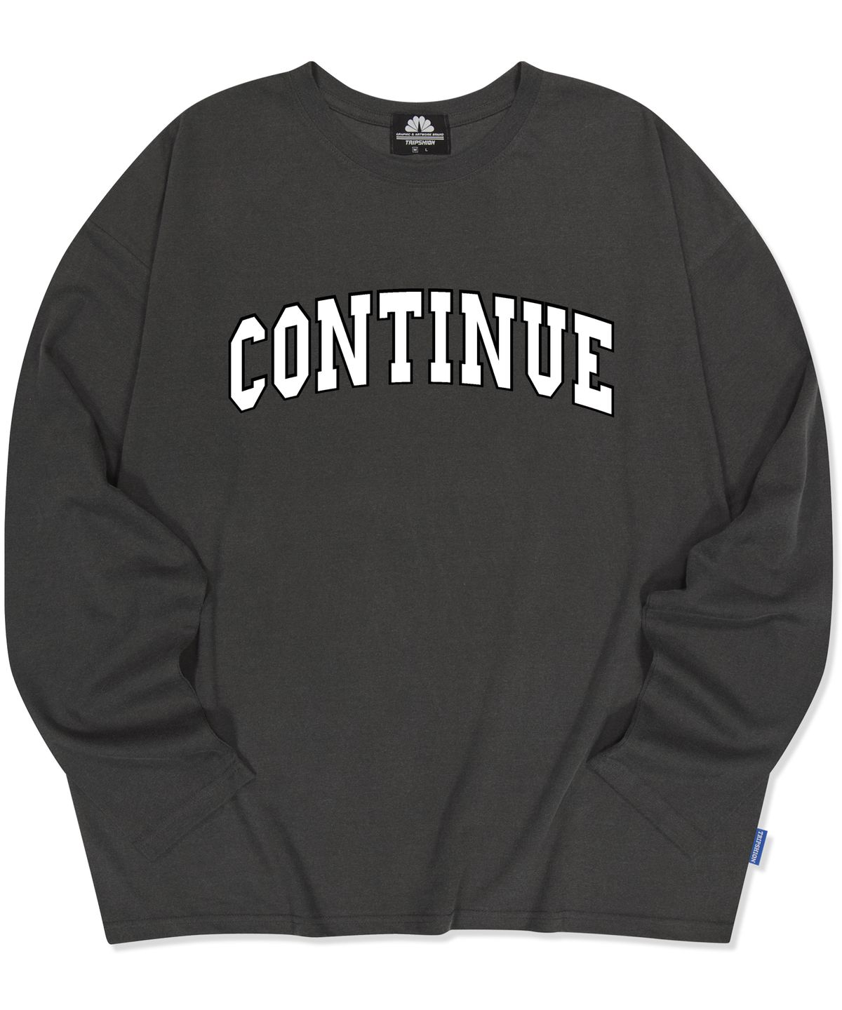 트립션(TRIPSHION) CONTINUE VARSITY LOGO 롱 슬리브 - 피그먼트 블랙