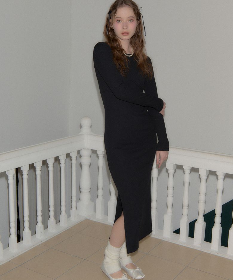 Line Point Basic Jersey Dress_ Black