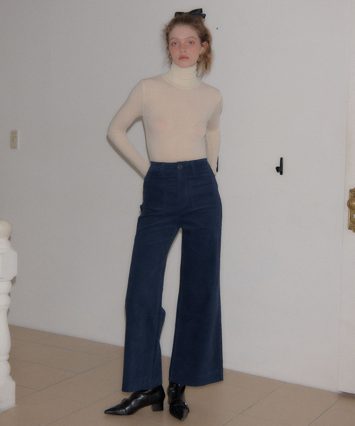 살롱 드 욘(SALON DE YOHN) Corduroy Wide Pants_ Deep Blue