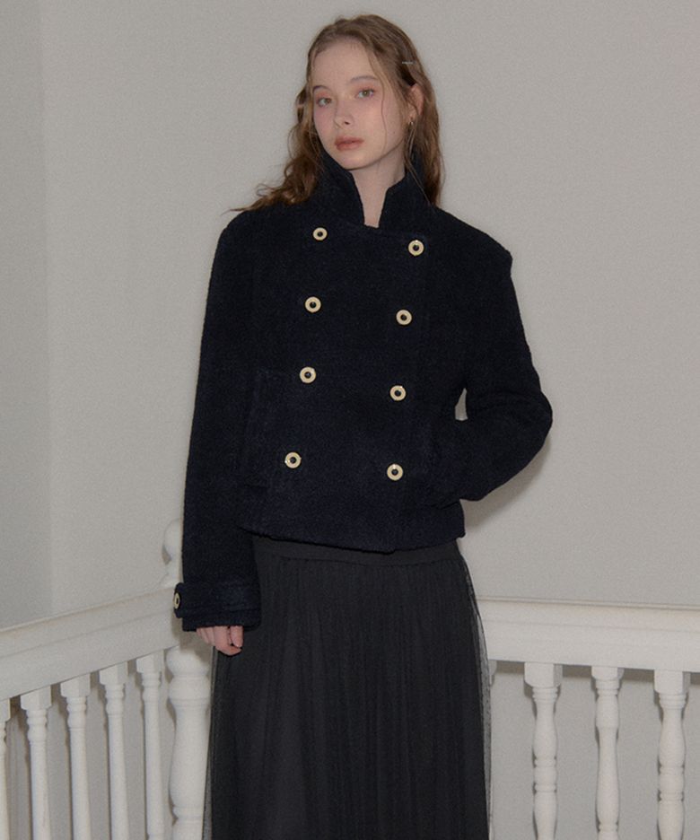 Button Point Double Wool Coat_ Navy