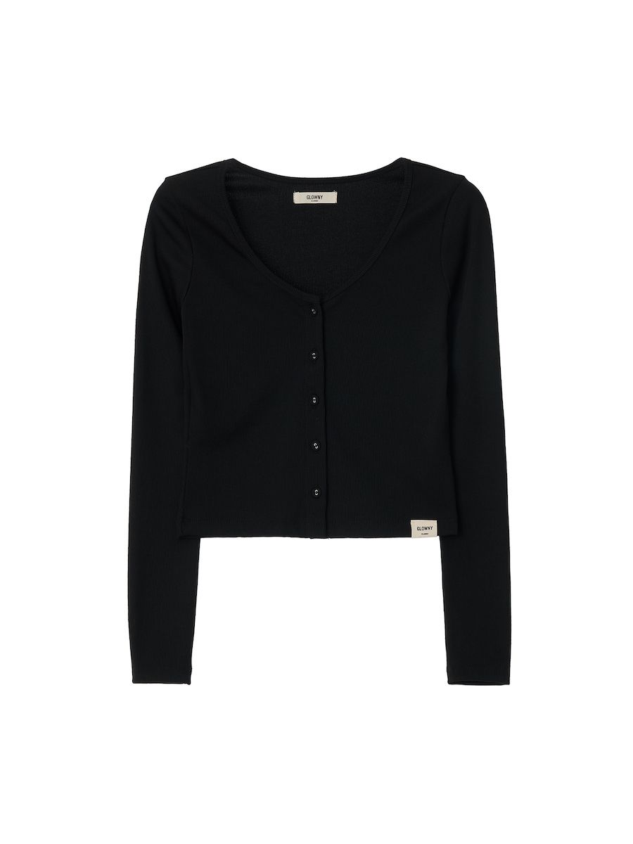 MUSINSA公式 | GLOWNY G CLASSIC RIB V-NECK CARDIGAN (BLACK)