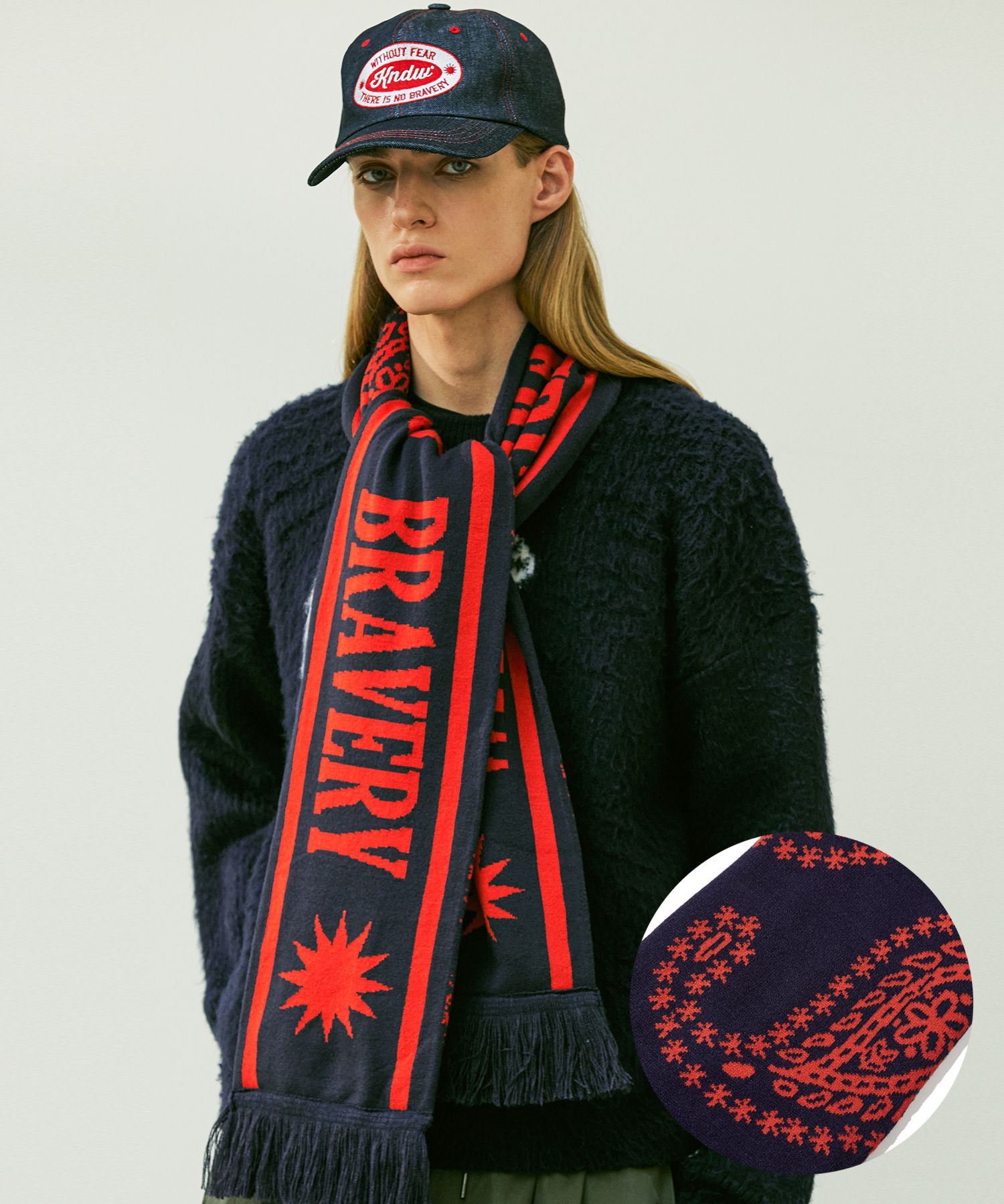 MUSINSA | KND Paisley pattern two-face football muffler navy