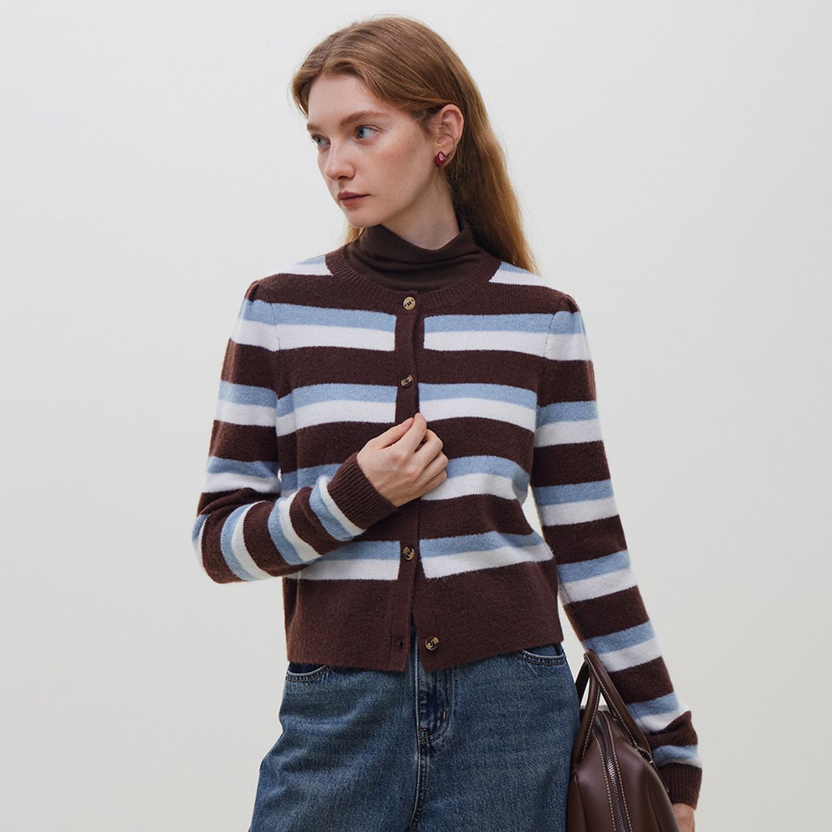 웬스데이딜라잇(WEDNESDAY DELIGHT) WD_Contrast striped cardigan_BROWN