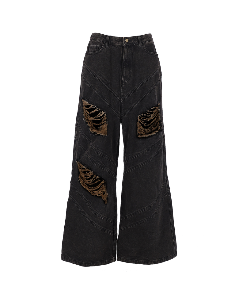 OVERSIZED WIDE FIT DAMAGES DENIM PANTS BLACK