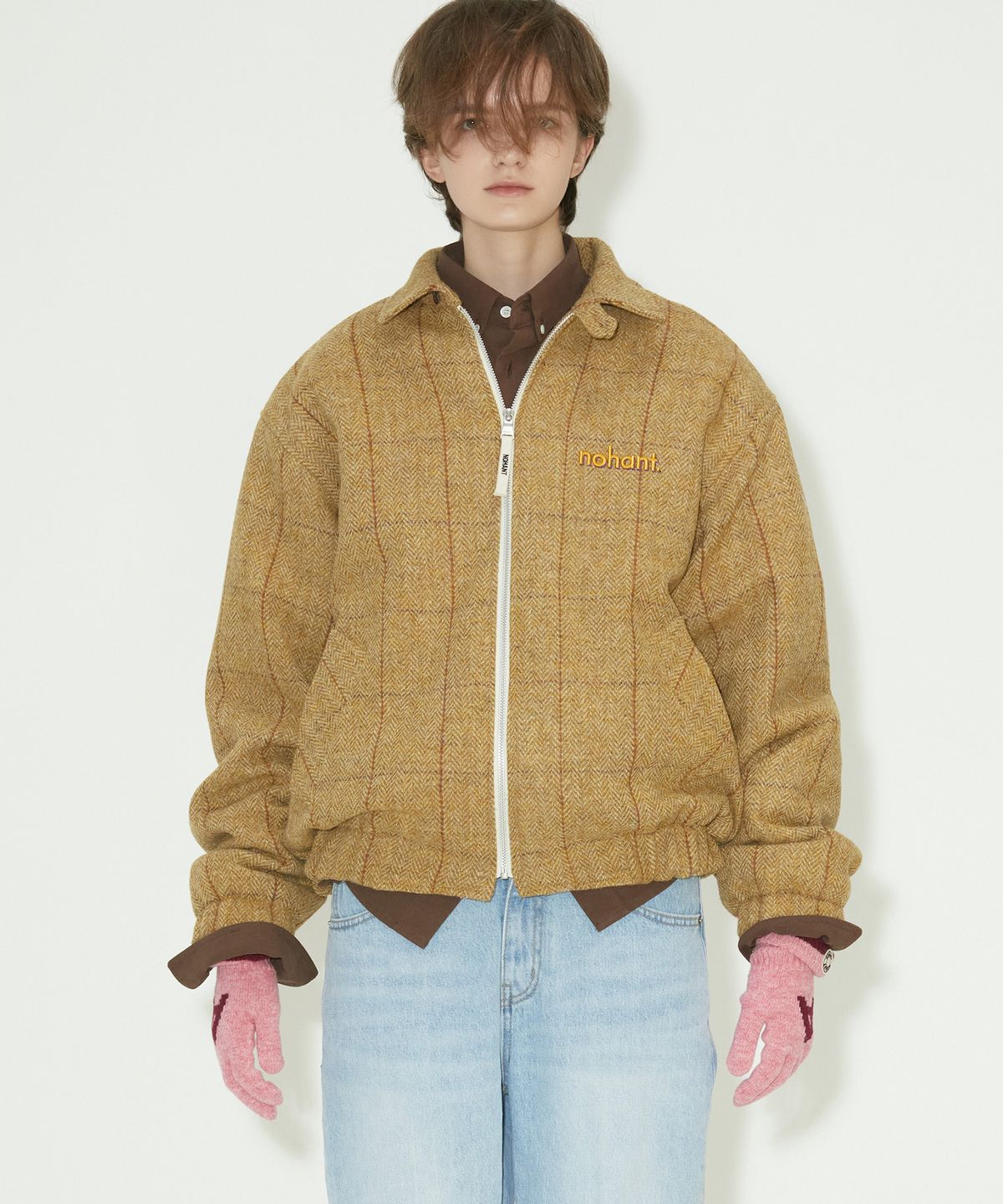 노앙(NOHANT) HARRIS TWEED BLOUSON JACKET MUSTARD CHECK