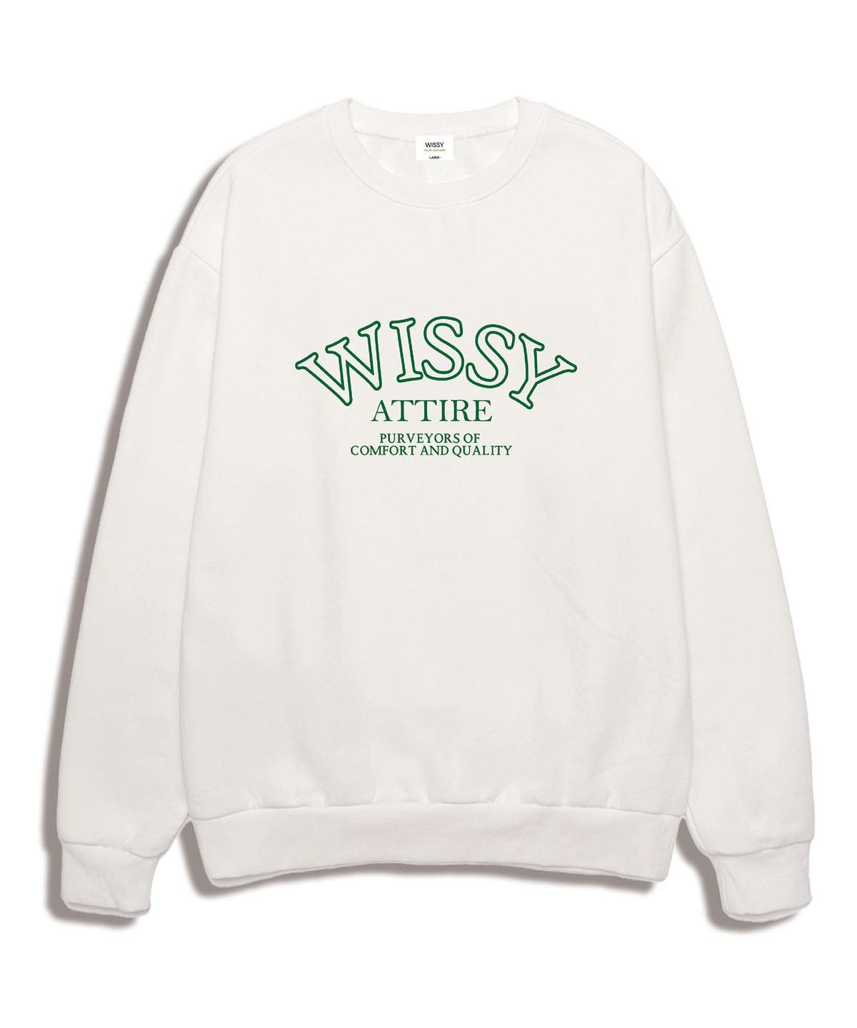 위씨(WISSY) ATTIRE LOGO 오버핏 맨투맨 (WLFS002) 화이트/그린