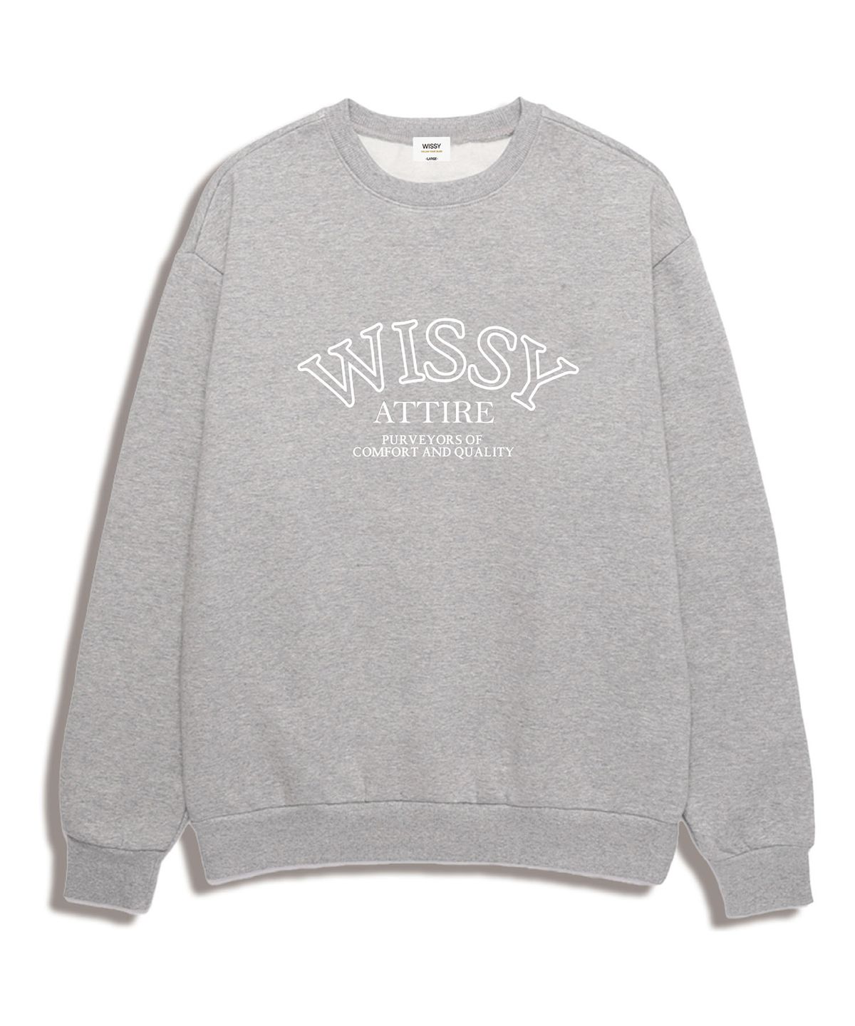 위씨(WISSY) ATTIRE LOGO 오버핏 맨투맨 (WLFS002) 멜란지그레이/화이트