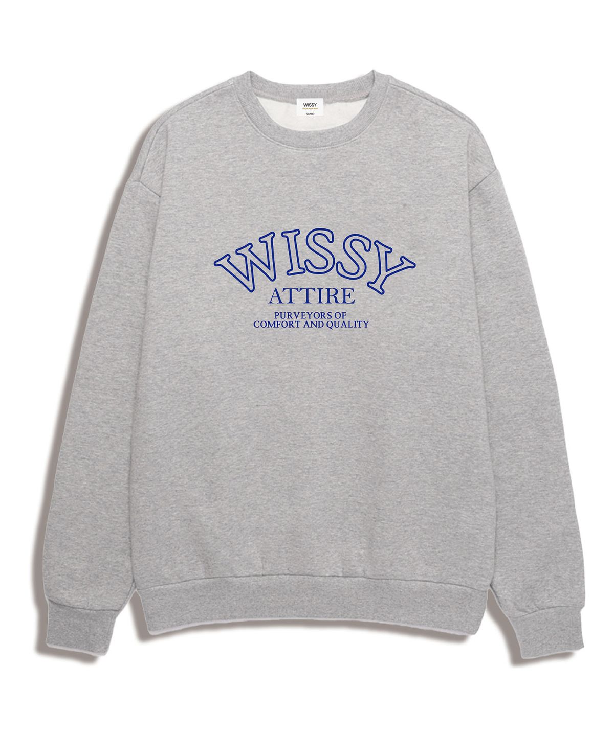 위씨(WISSY) ATTIRE LOGO 오버핏 맨투맨 (WLFS002) 멜란지그레이/블루