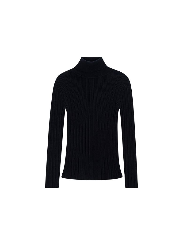 Polo Neck Ribbed Pullover - black