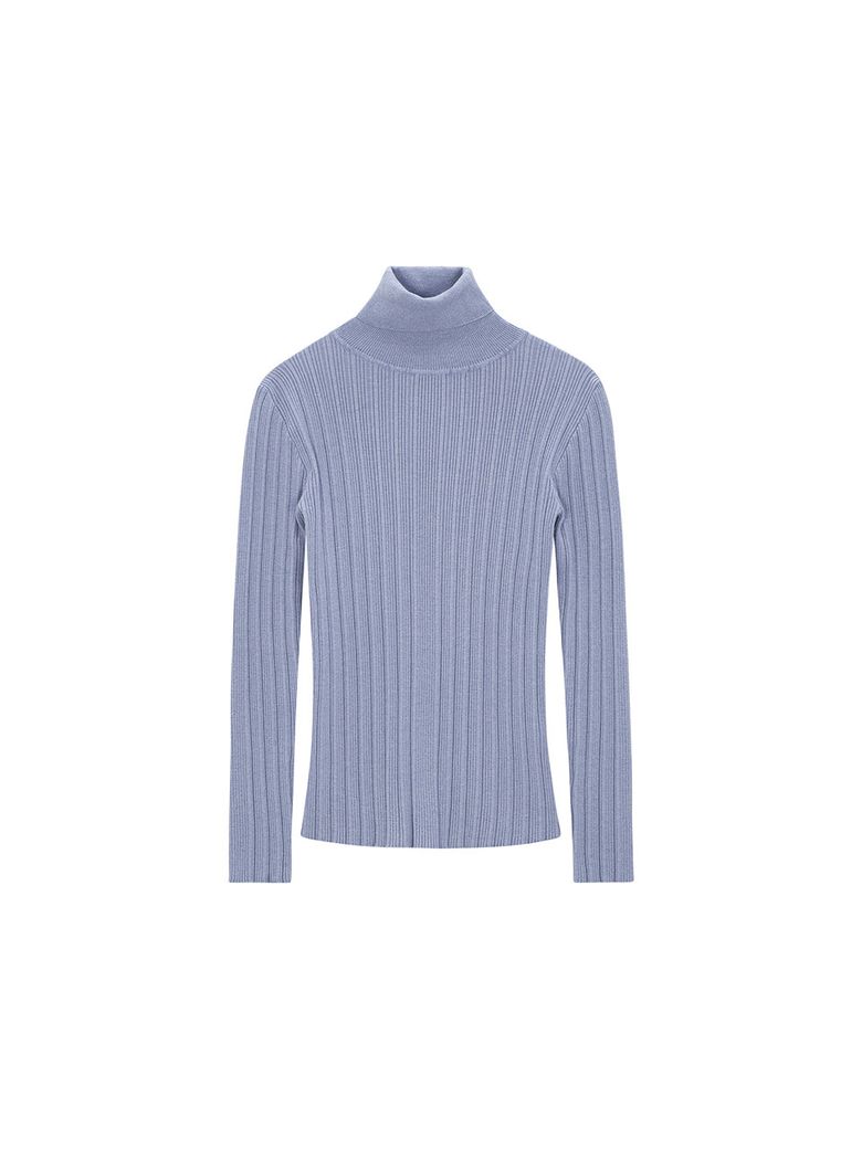 Polo Neck Ribbed Pullover - purple