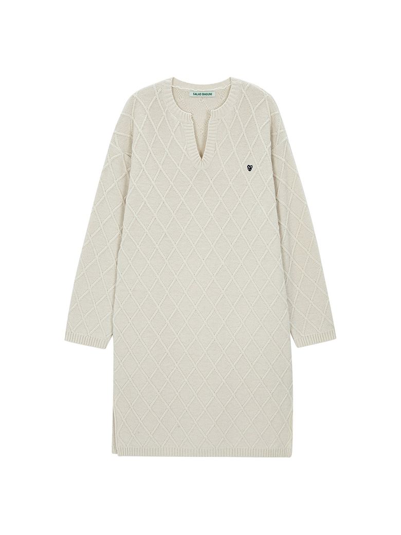 Fisherman Open Neckline Midi Dress - ivory