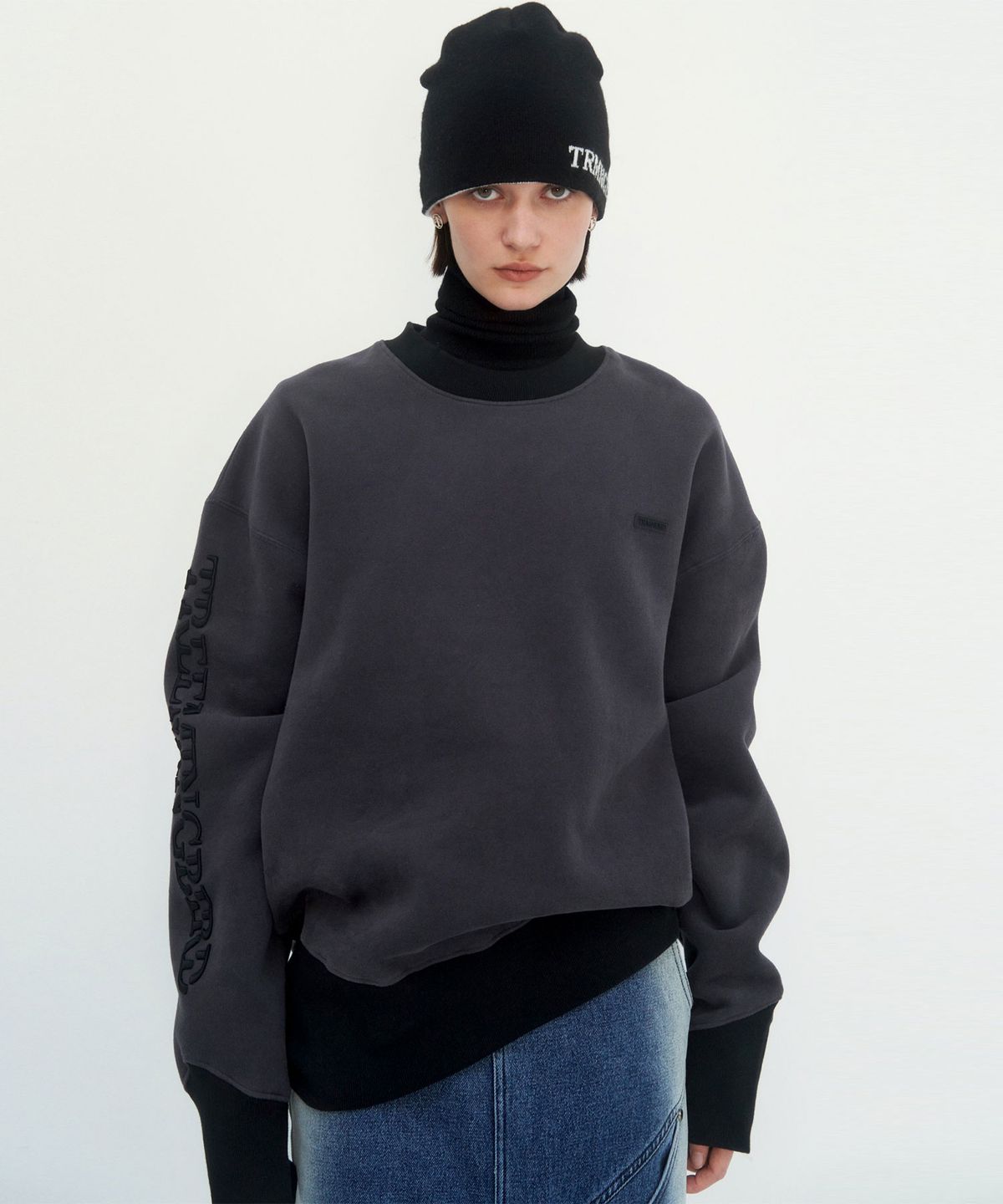 트리밍버드(TREEMINGBIRD) Oblique Line Sweat Shirt [ Charcoal ]