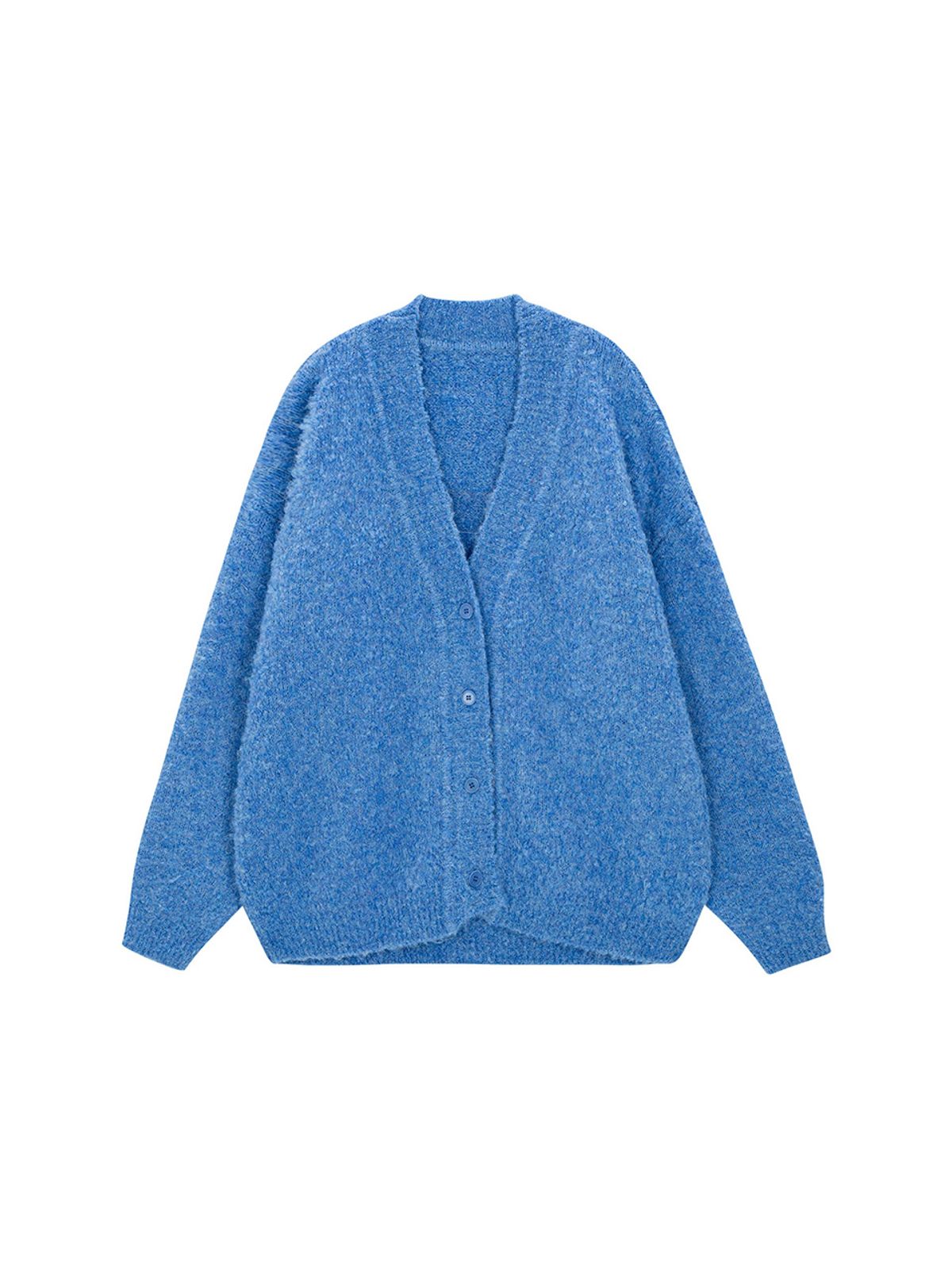 샐러드바구니(SALAD BAGUNI) Oversized Wool Boucle V-neck Cardigan - blue