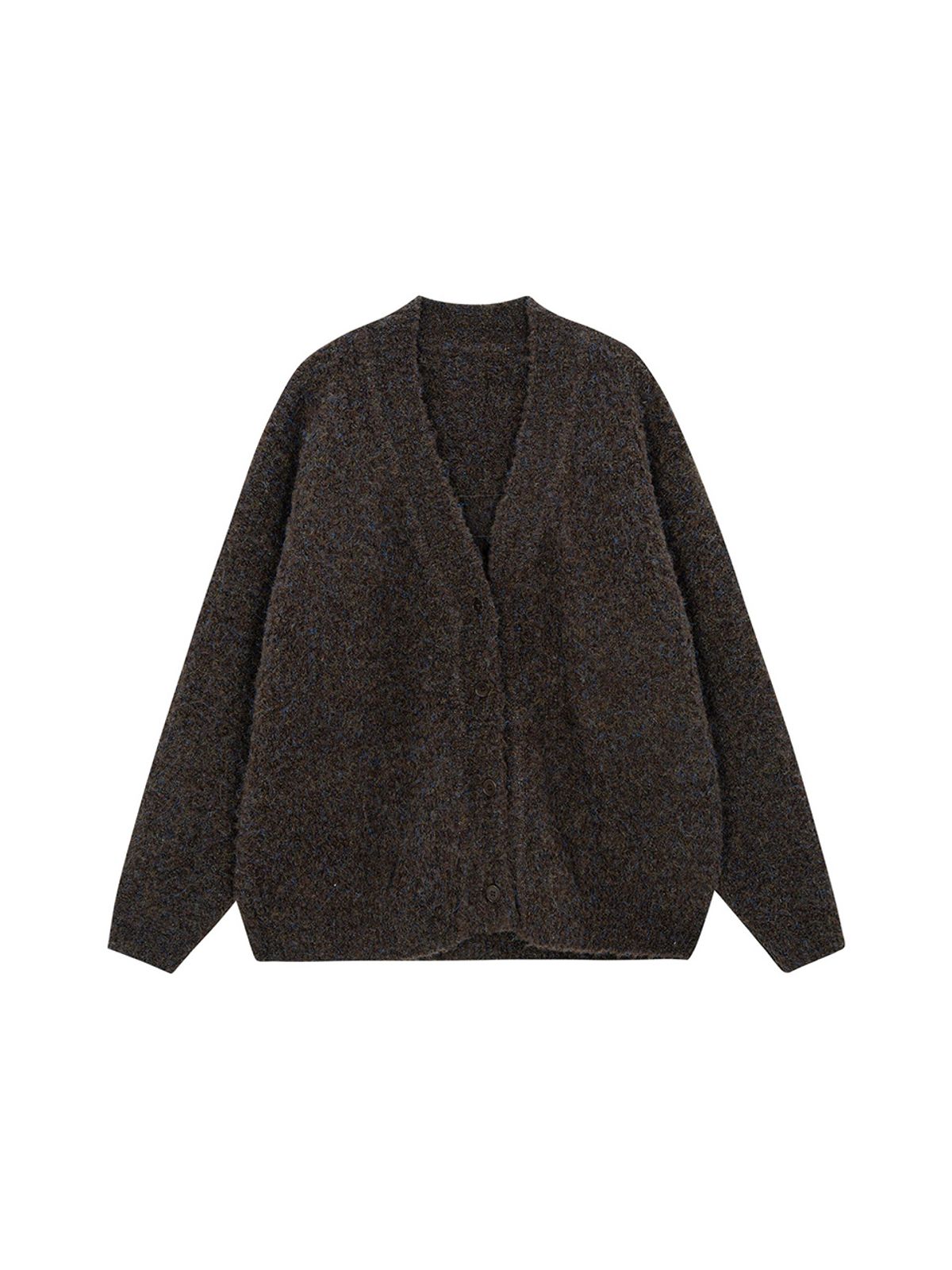 샐러드바구니(SALAD BAGUNI) Oversized Wool Boucle V-neck Cardigan - brown