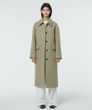 부클 울 싱글 코트 카키그레이