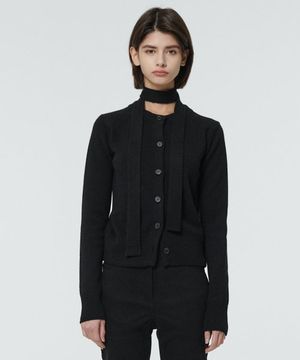 메리노 울 타이 가디건 블랙