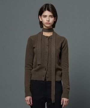 메리노 울 타이 가디건 브라운