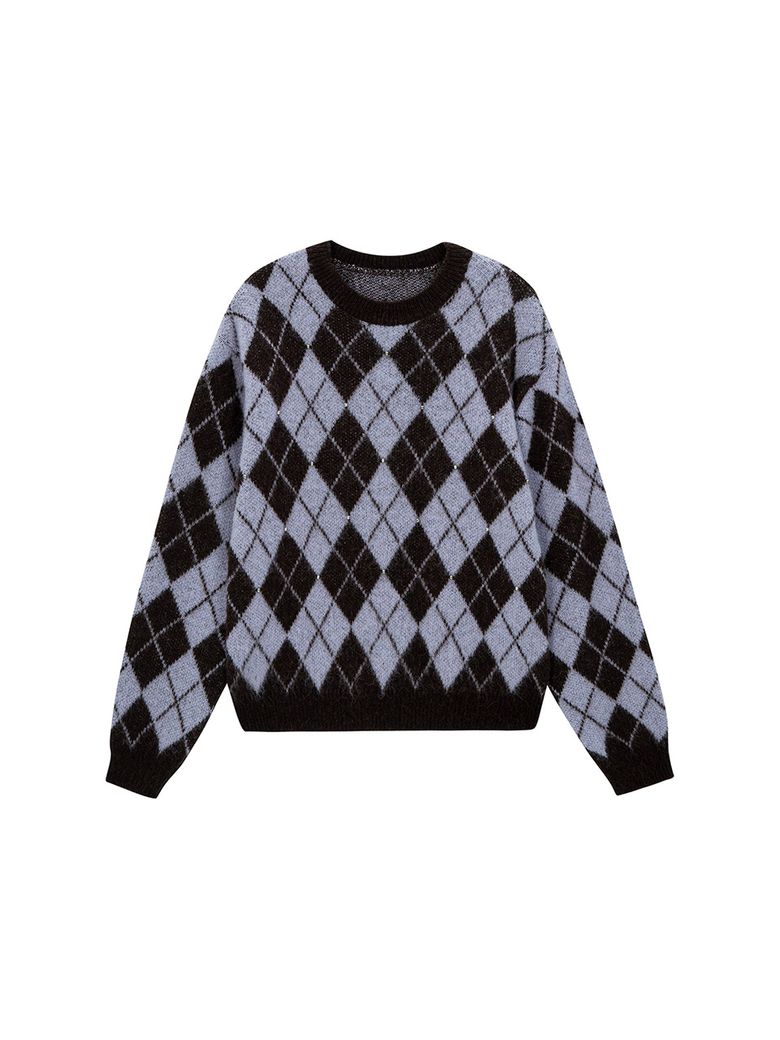Argyle Silver Ball Pullover - purple brown