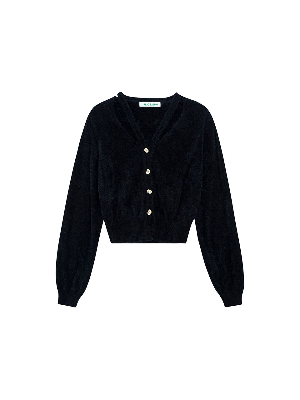 샐러드바구니(SALAD BAGUNI) V-neck Slit Cardigan - black