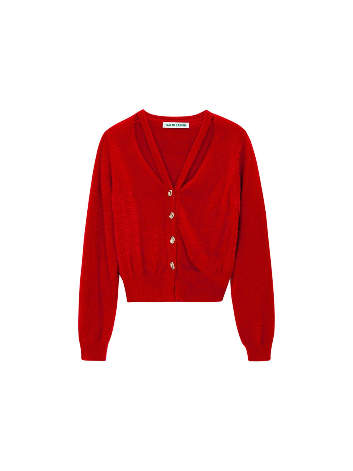 샐러드바구니(SALAD BAGUNI) V-neck Slit Cardigan - red