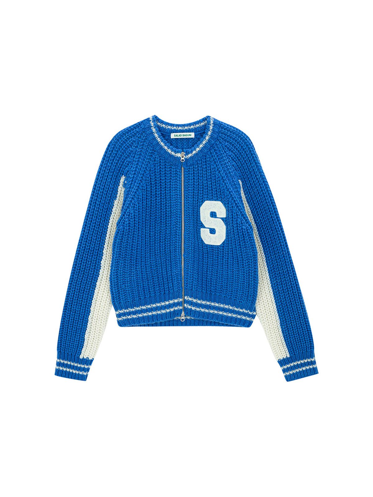 샐러드바구니(SALAD BAGUNI) Barsity Zip-Up Cardigan - blue ivory