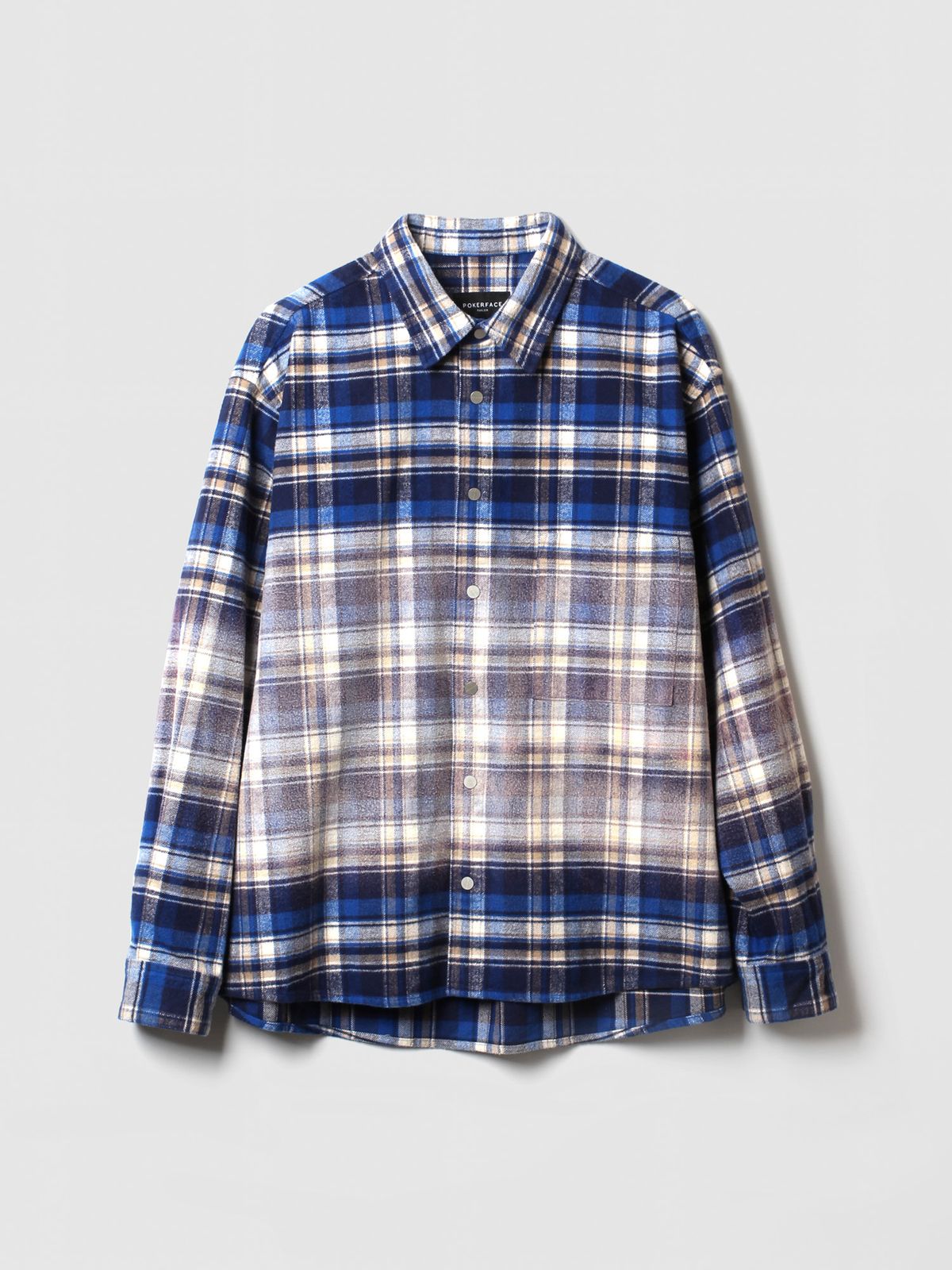 포커페이스(POKERFACE) BLEACH CHECK SHIRTS BLUE (japan fabric)