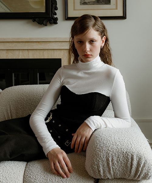 MUSINSA | REMANTIST Bustier turtleneck t-shirt (black)