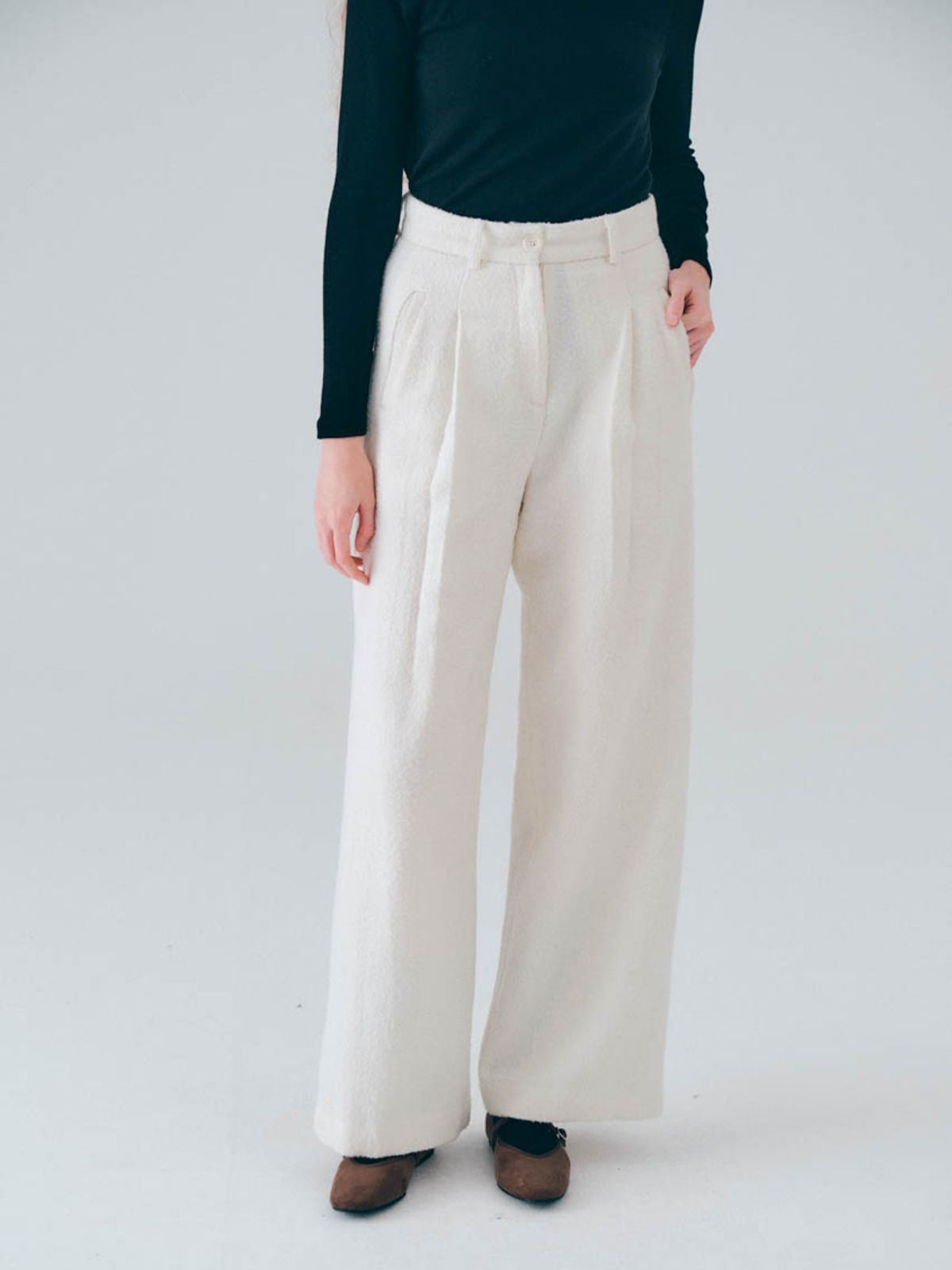 노우드(NOEUD) Wool boucle pants (Ivory)