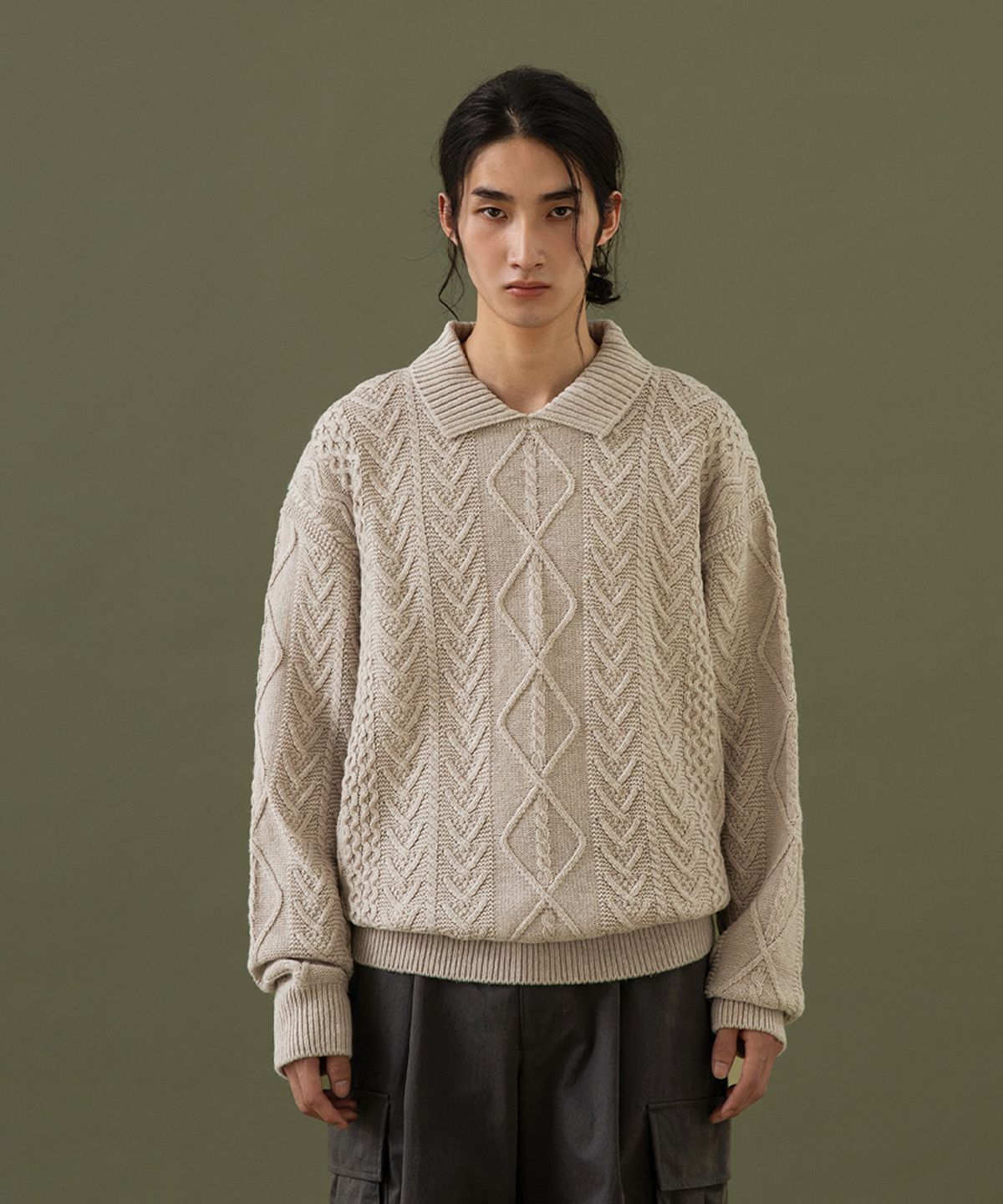어나더 오피스(ANOTHER OFFICE) Fisherman cable Knit (Oatmeal)