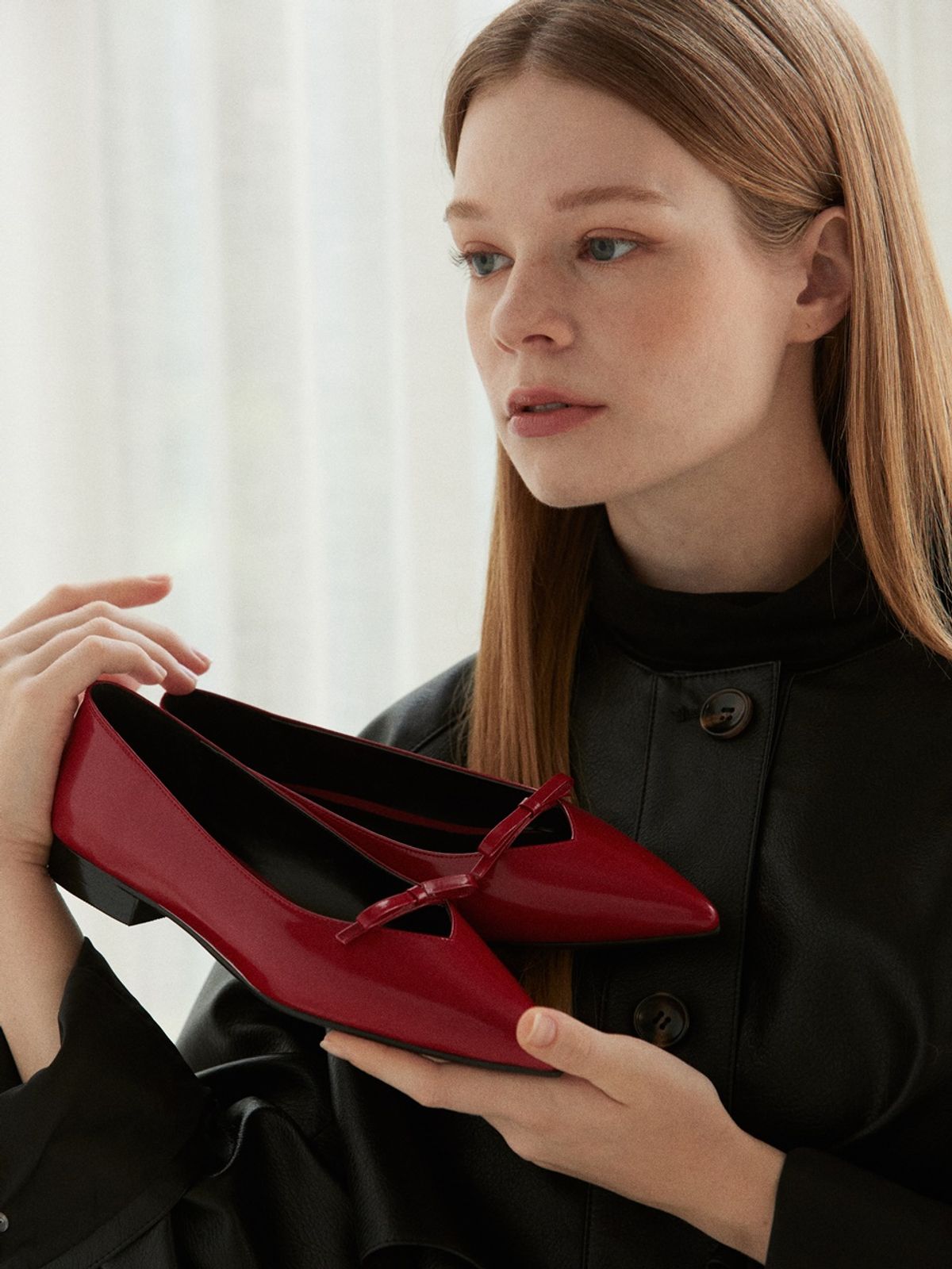 쥬다르(JEU DART) Scarlett ribbon flat red