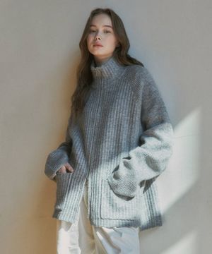 W/올 웨이즈 하이넥 니트 집업(3col)