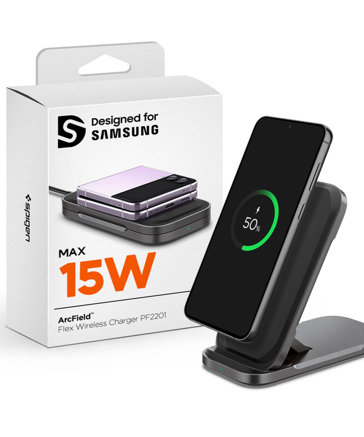 슈피겐(SPIGEN) 15W 초고속 접이식 무선 충전기 스탠드 PF2201 (삼성 갤럭시 S23 호환)