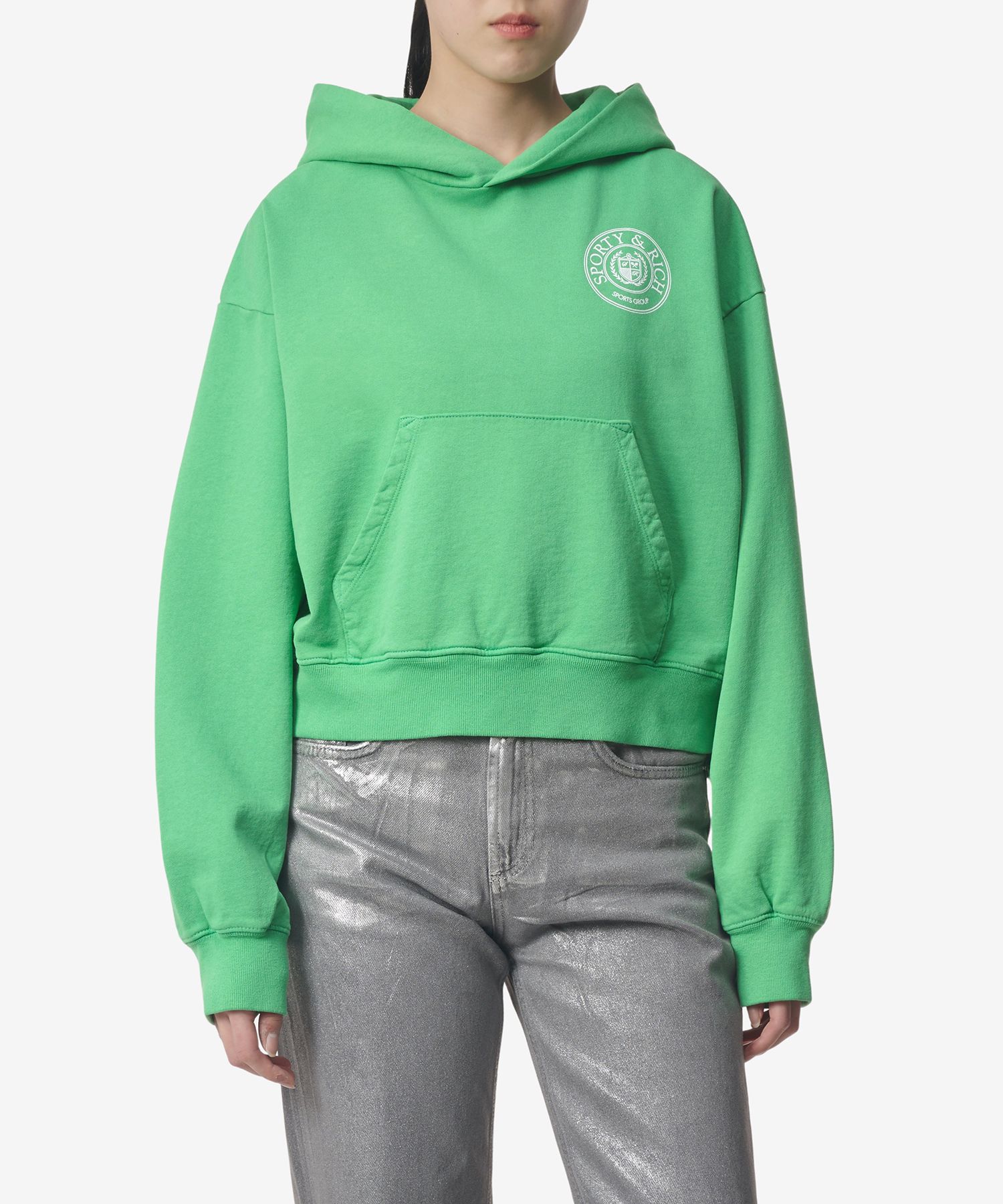 スウェット・トレーナー Sporty & Rich Crest Crop Hood Green HCAW2319VE HCAW2319VEFW2 MUSINSA | SPORTY&RICH Crest Cropped Hoodie - Green / HCAW2319VE