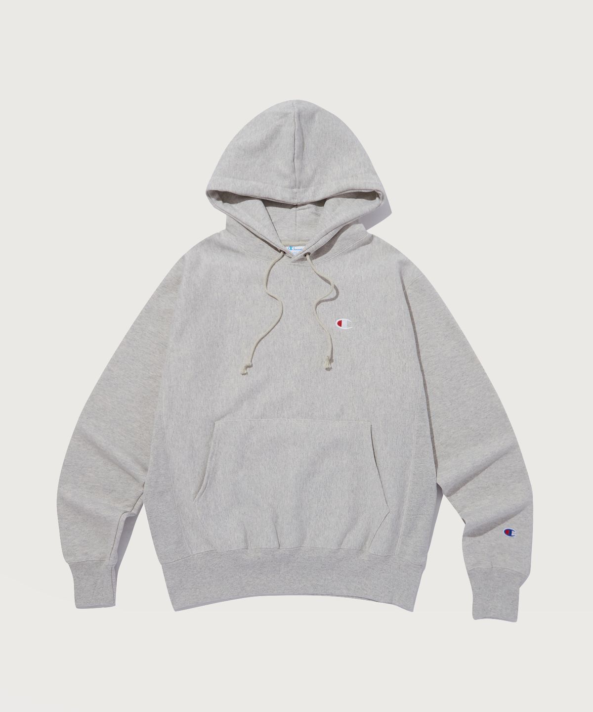 챔피온(CHAMPION) 리버스위브 C로고 기모 후드 티셔츠 Oatmeal Melange