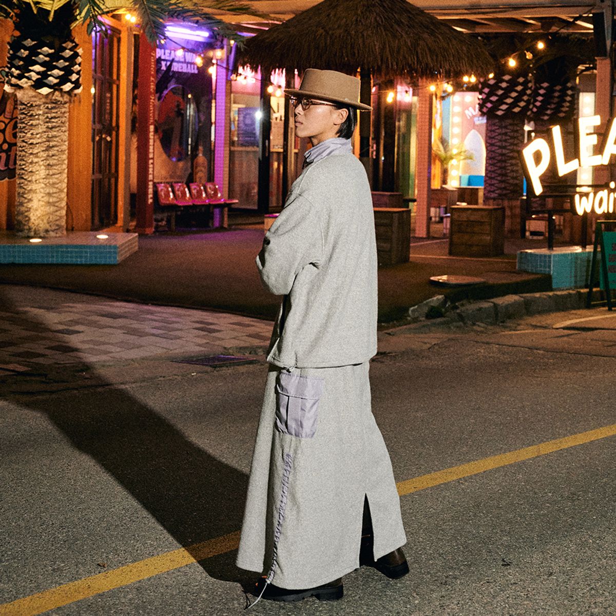 네이키드서프클럽(NAKED SURF CLUB) 소프트 기모 테리 카고 롱 스커트(Grey)