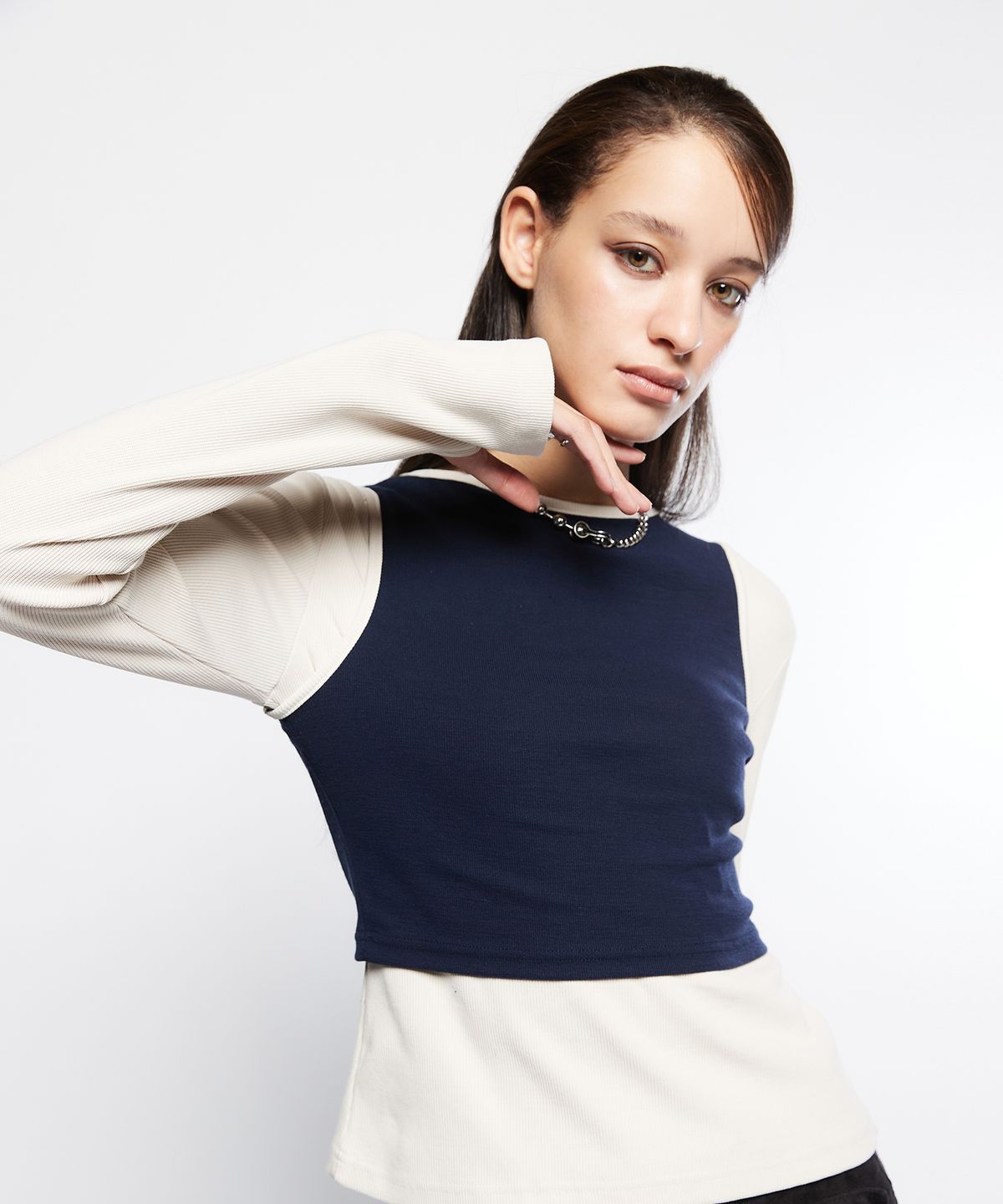 라티젠(LARTIGENT) L7 SLIM LAYERED T-SHIRT SET(NAVY)