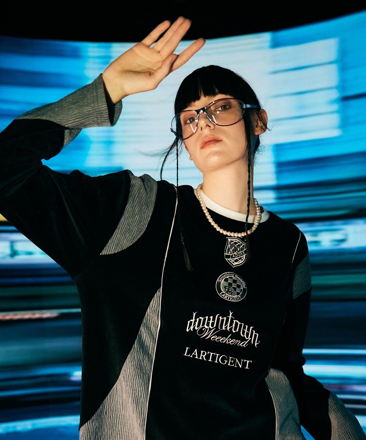 라티젠(LARTIGENT) L7 BLOCK VELOUR TOP(BLACK)