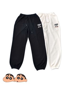 짱구 1992 얼굴자수 스웨트팬츠 (블랙, 크림)