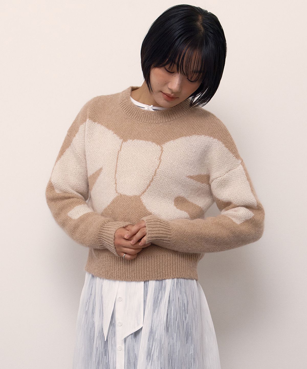 셀리테일즈(CELITAILS) BOUCLE RIBBON KNIT_BEIGE